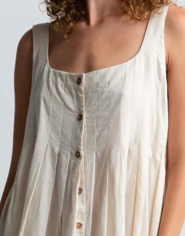 Women Of White Pleated Button-Down Midi Dress