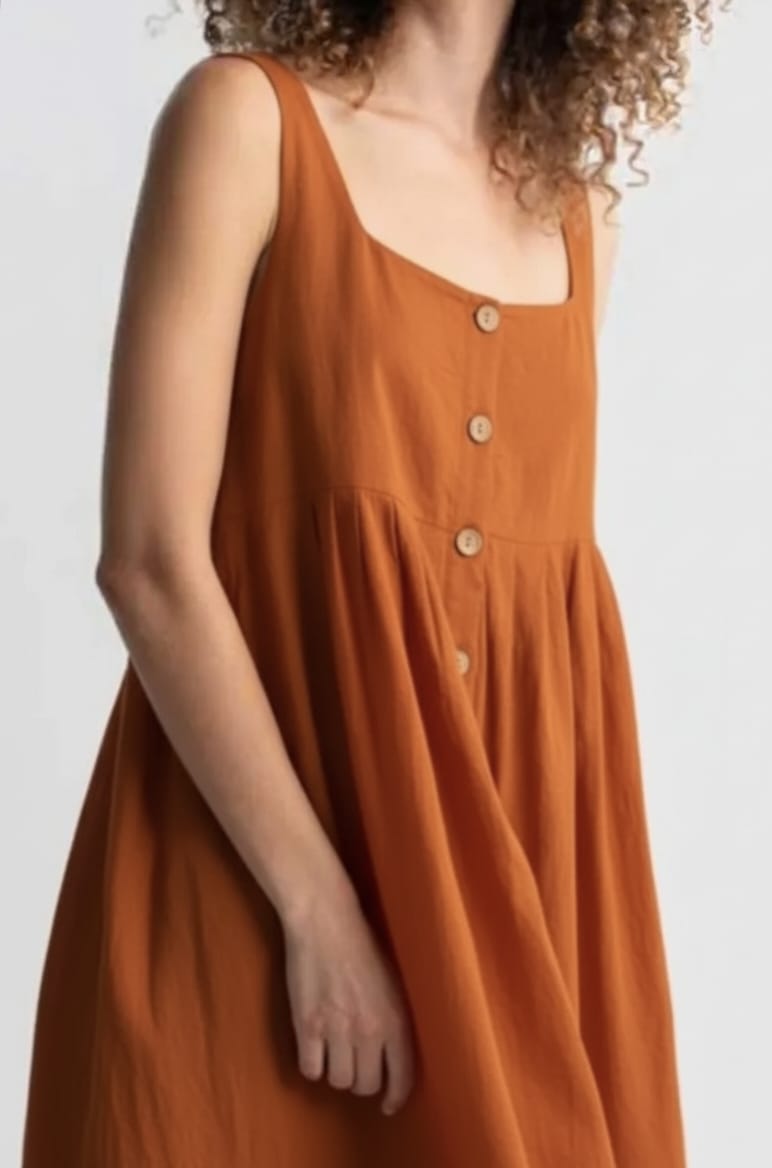 Women Orange Pleated Button-Down Midi Dress