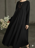 Women Black Printecks Tiered Maxi Dress | Long Sleeve Boho Smock Dress
