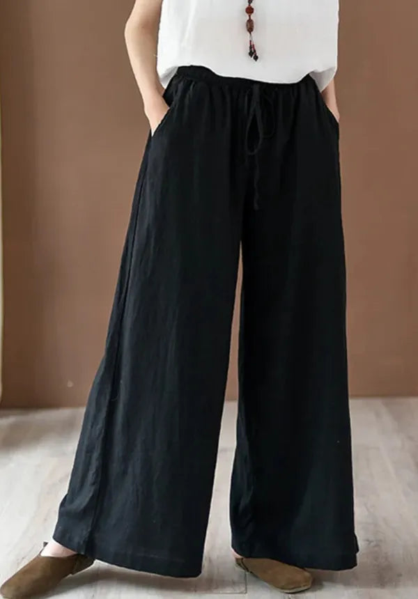 Tie-Up Cotton Flex Pant- Black