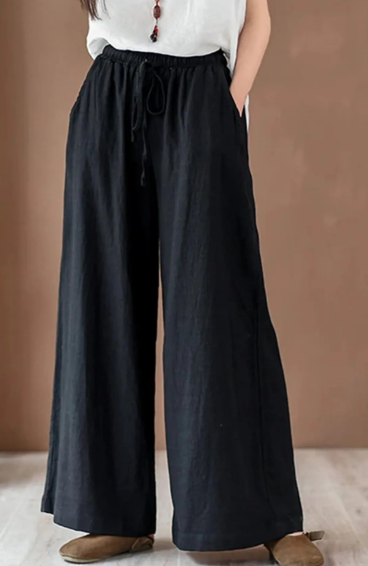 Tie-Up Cotton Flex Pant- Black