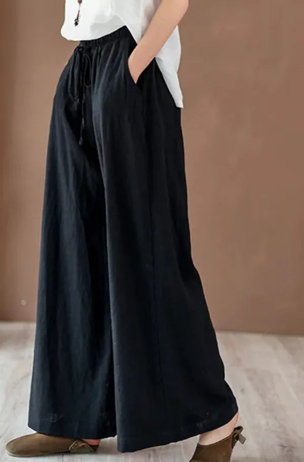 Tie-Up Cotton Flex Pant- Black