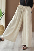 Wide Leg Tie-Up Cotton Flex Pant- Ivory