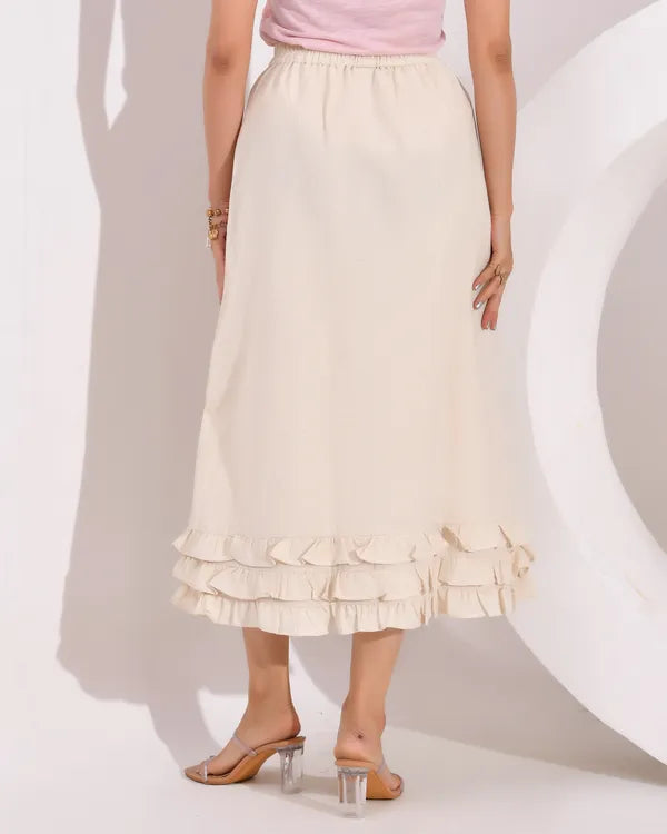Women's Skirt with Fully  Elastic Waistband and Frills at Bottom