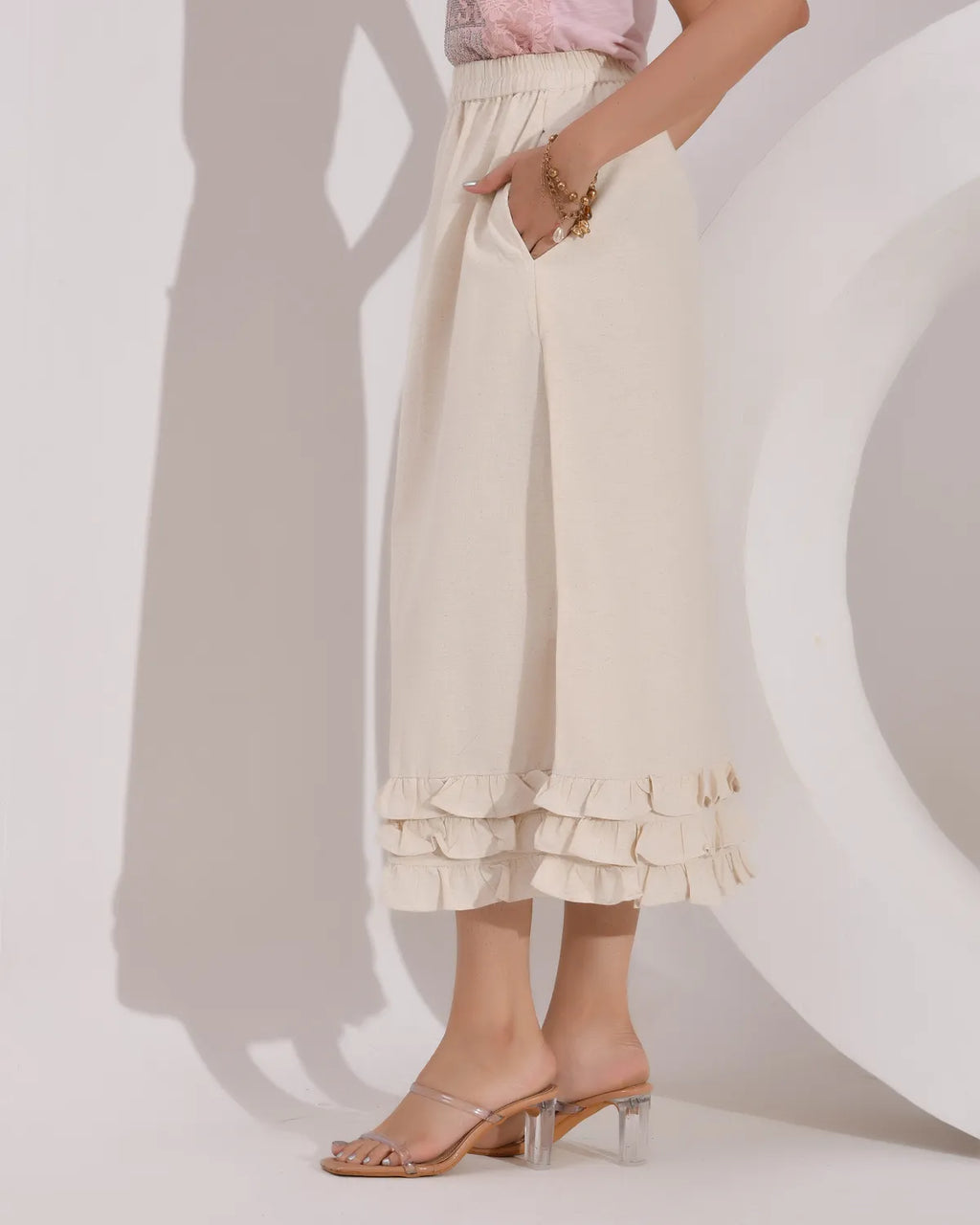 Women's Skirt with Fully  Elastic Waistband and Frills at Bottom