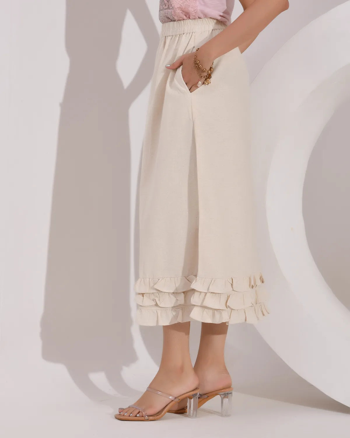 Women's Skirt with Fully  Elastic Waistband and Frills at Bottom