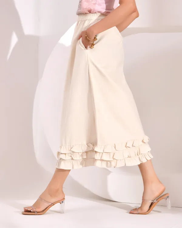 Women's Skirt with Fully  Elastic Waistband and Frills at Bottom