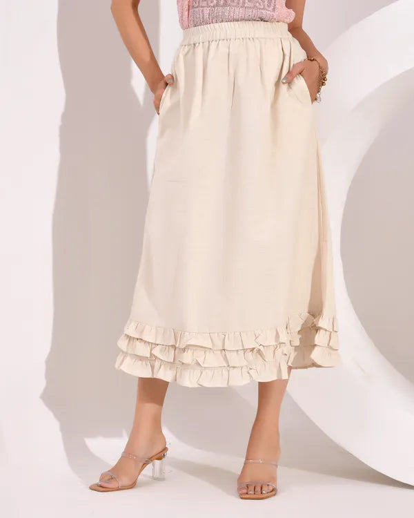 Women's Skirt with Fully  Elastic Waistband and Frills at Bottom
