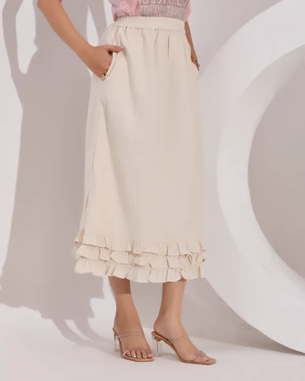 Women's Skirt with Fully  Elastic Waistband and Frills at Bottom