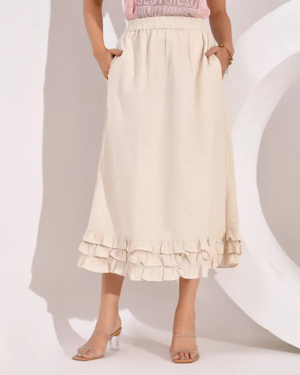 Women's Skirt with Fully  Elastic Waistband and Frills at Bottom