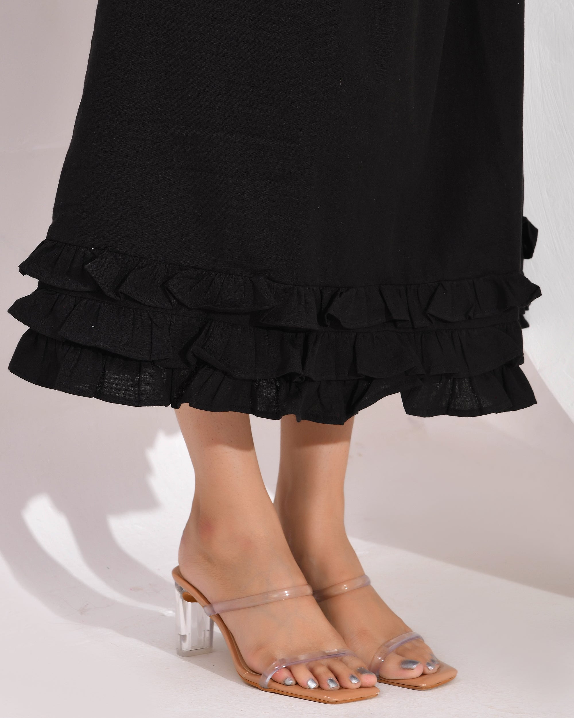 Women's Skirt with Fully  Elastic Waistband and Frills at Bottom