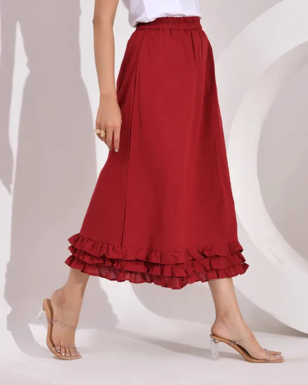 Women's Skirt with Fully  Elastic Waistband and Frills at Bottom