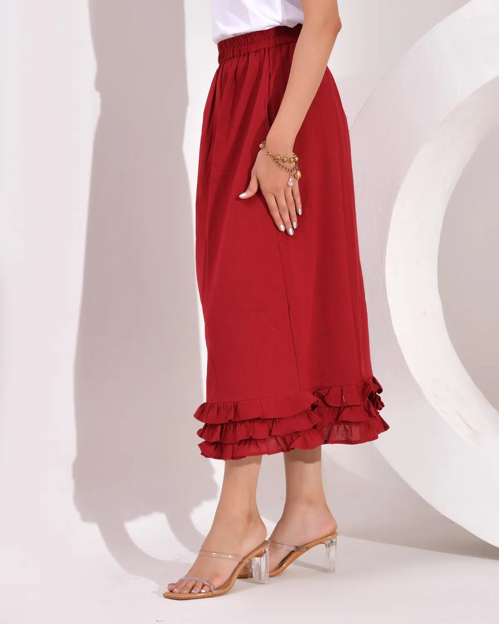 Women's Skirt with Fully  Elastic Waistband and Frills at Bottom