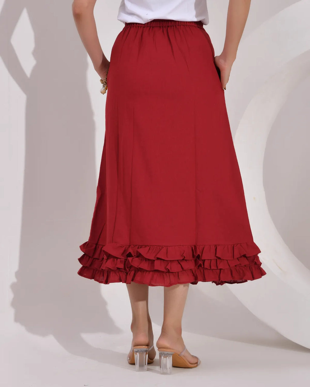 Women's Skirt with Fully  Elastic Waistband and Frills at Bottom