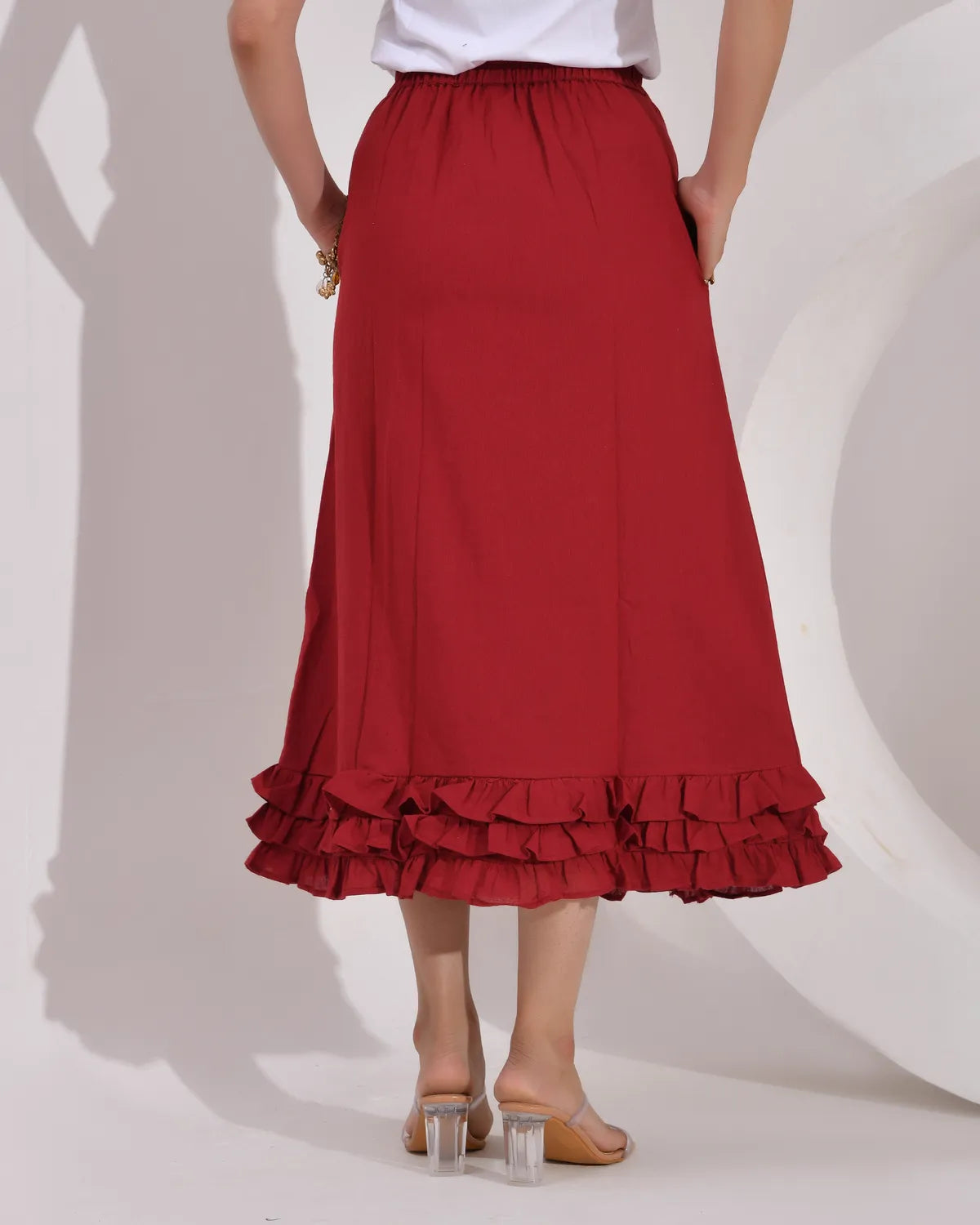 Women's Skirt with Fully  Elastic Waistband and Frills at Bottom