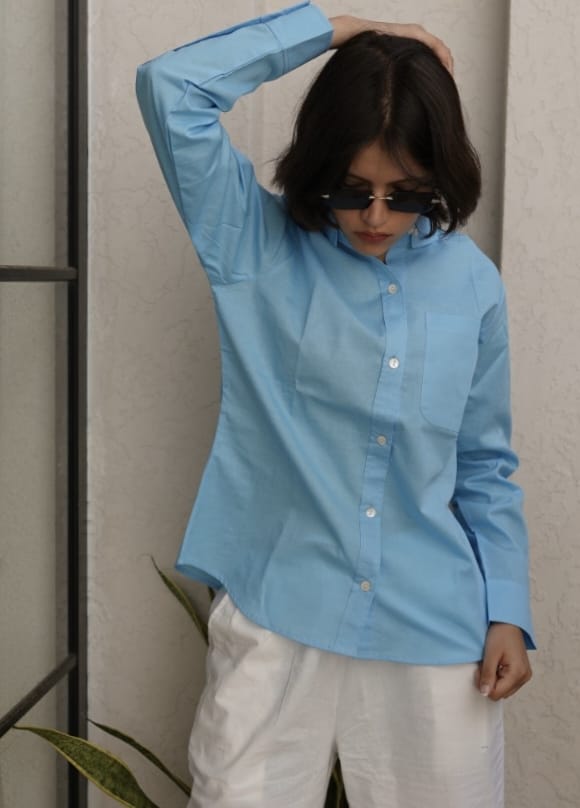 Women's Premium Cotton Formal Shirt – Regular Fit Long Sleeve Button-Down
