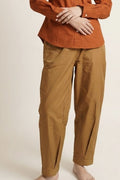 Women's Tapered Cotton – Relaxed Fit Pleated Trousers in Mustard Brown