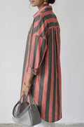 Women Cotton Red Black Stripe Tunic (Kurta)