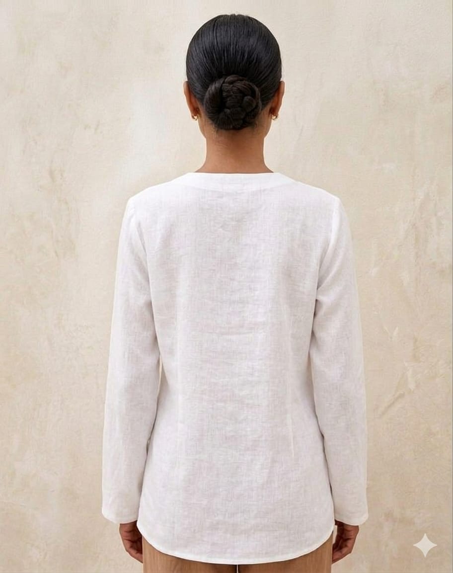Women's White Cotton Flex Wrap Top – Elegant Side-Tie V-Neck Tunic