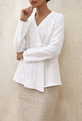 Women's White Cotton Flex Wrap Top – Elegant Side-Tie V-Neck Tunic