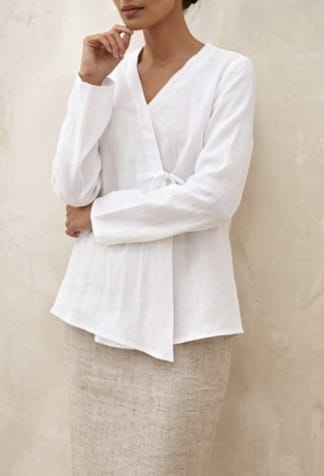 Women's White Cotton Flex Wrap Top – Elegant Side-Tie V-Neck Tunic