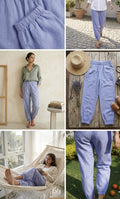 Women's Premium Cotton Flex Joggers – Blue High-Waisted Relaxed Fit Trousers