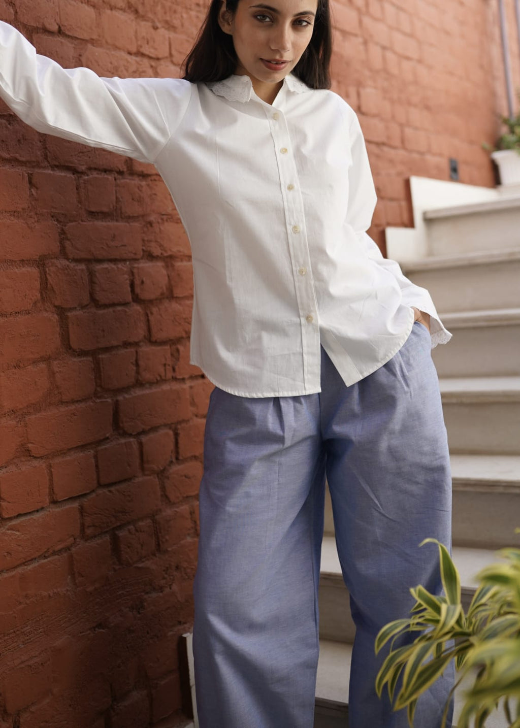 Women's Premium Cotton Flex Joggers – Blue High-Waisted Relaxed Fit Trousers