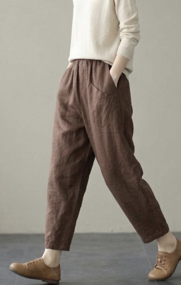 Women's Heavy Premium Cotton Relaxed Fit Trousers – Coffee Brown High-Waisted