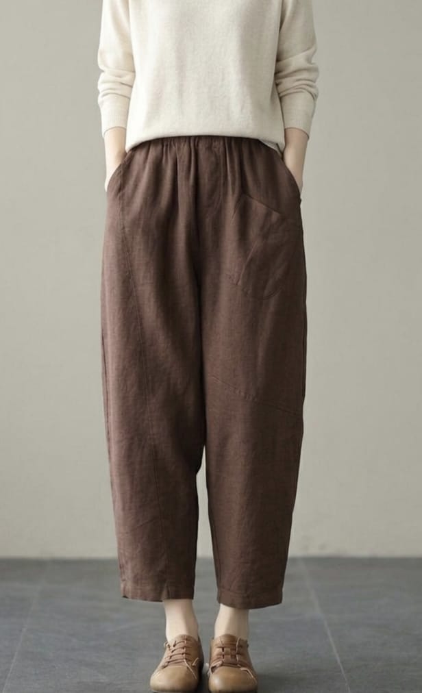 Women's Heavy Premium Cotton Relaxed Fit Trousers – Coffee Brown High-Waisted