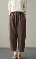 Women's Heavy Premium Cotton Relaxed Fit Trousers – Coffee Brown High-Waisted