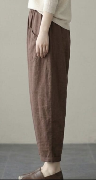 Women's Heavy Premium Cotton Relaxed Fit Trousers – Coffee Brown High-Waisted