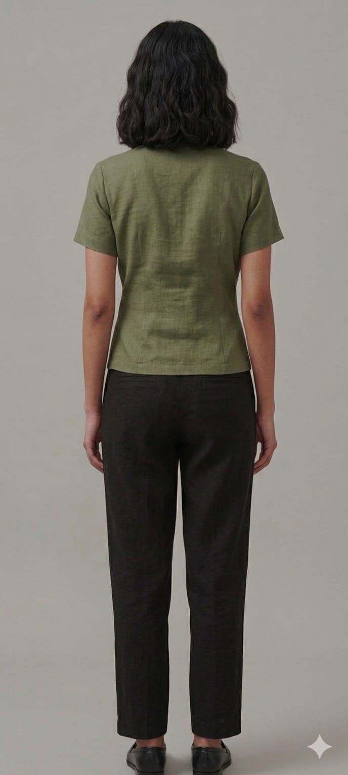 Women's Olive Green Short Sleeve Wrap Top – Tailored Side-Tie Cotton Tunic