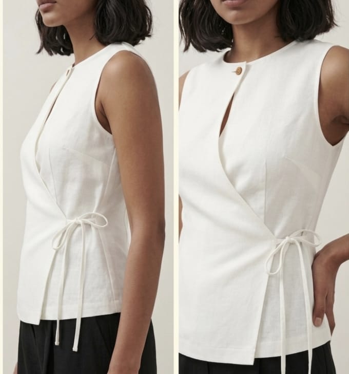 Women's White Sleeveless Wrap Top – Elegant Side-Tie Cotton Flex Tunic