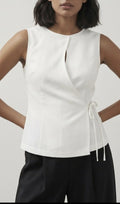 Women's White Sleeveless Wrap Top – Elegant Side-Tie Cotton Flex Tunic