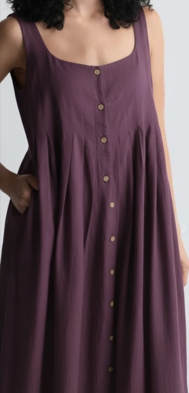 Women Wine Pleated Button-Down Midi Dress