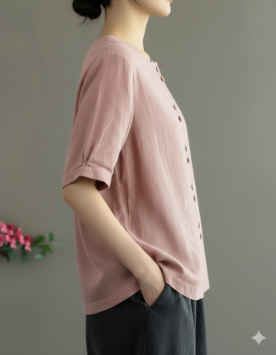 Women Casual Cotton Mid Length Sleeve Top