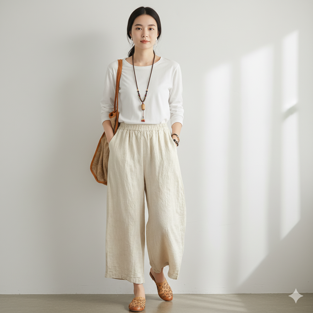 Women's Effortless Cotton Wide-Leg Pant- Natural/Beige