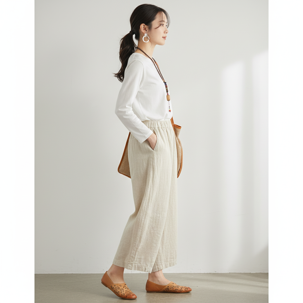 Women's Effortless Cotton Wide-Leg Pant- Natural/Beige