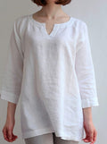White Premium Round VNeck Pure Linen Top for Women