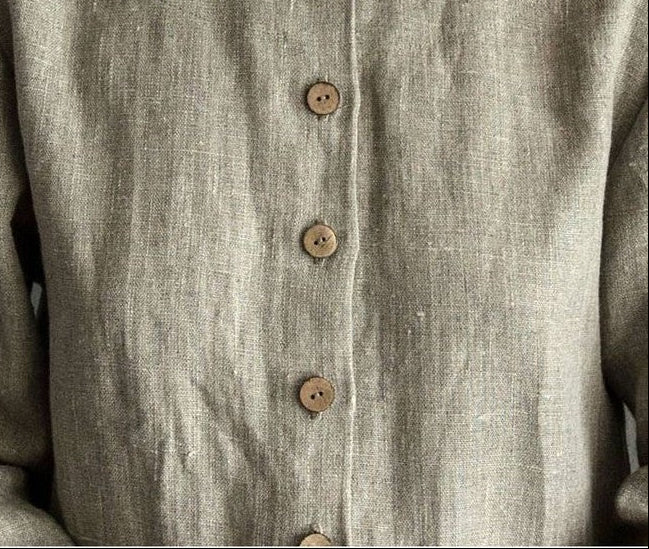 Pure Natural Linen Round Neck Full Shirt