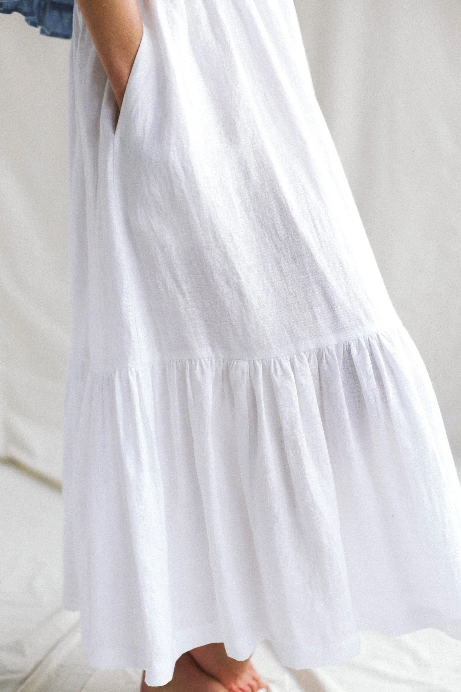 White Women's Long Layered Skirt -Cotton