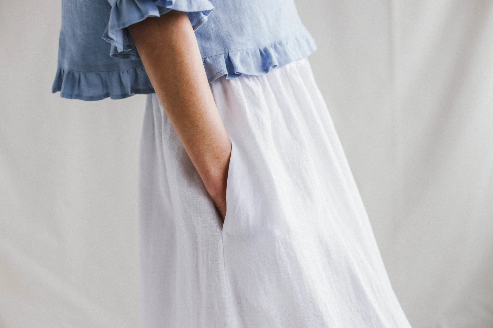 White Women's Long Layered Skirt -Cotton