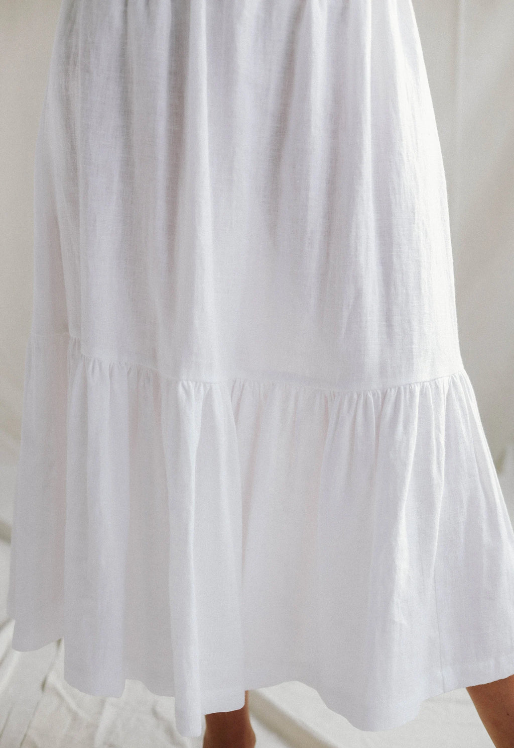 White Women's Long Layered Skirt -Cotton