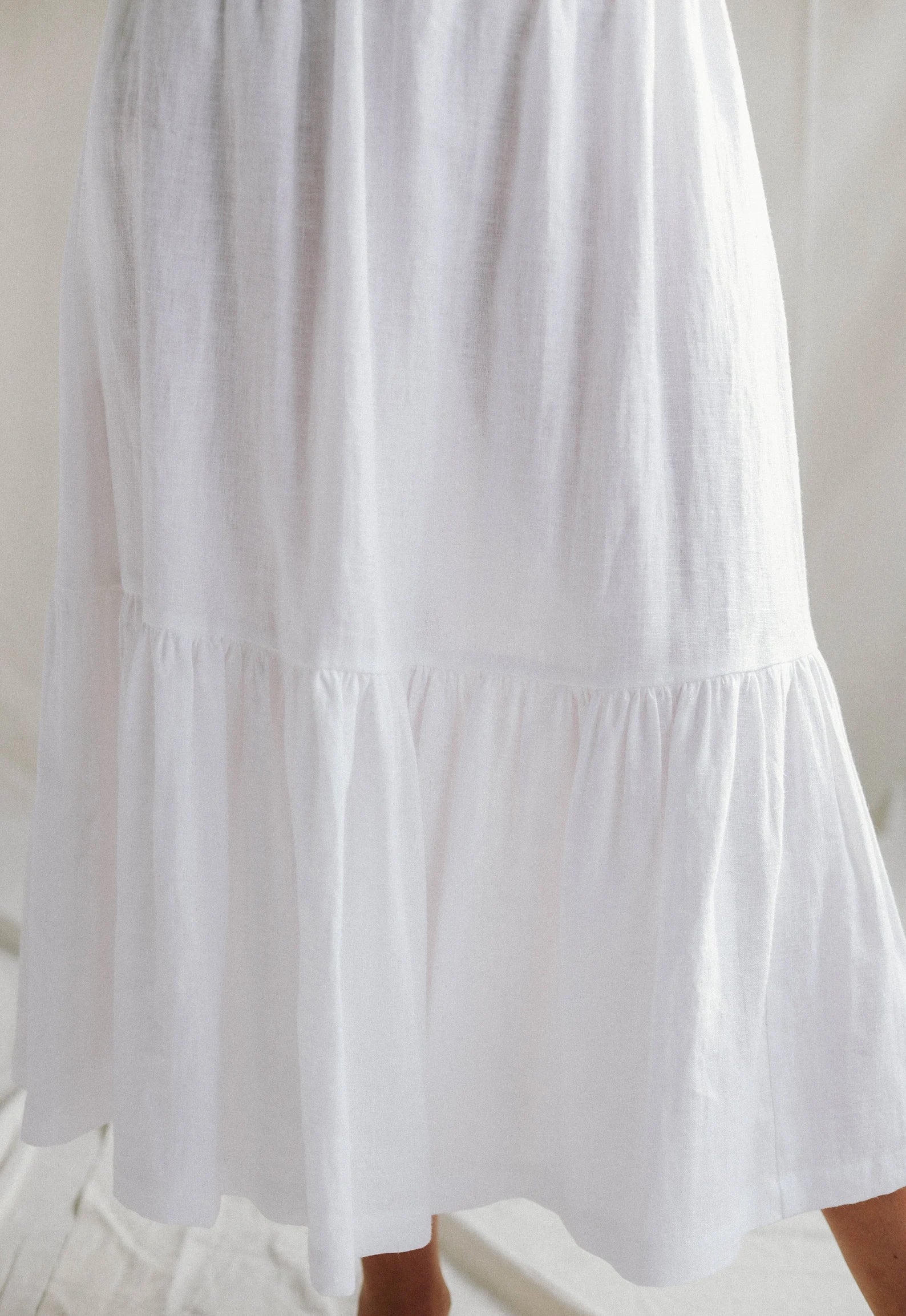 White Women's Long Layered Skirt -Cotton