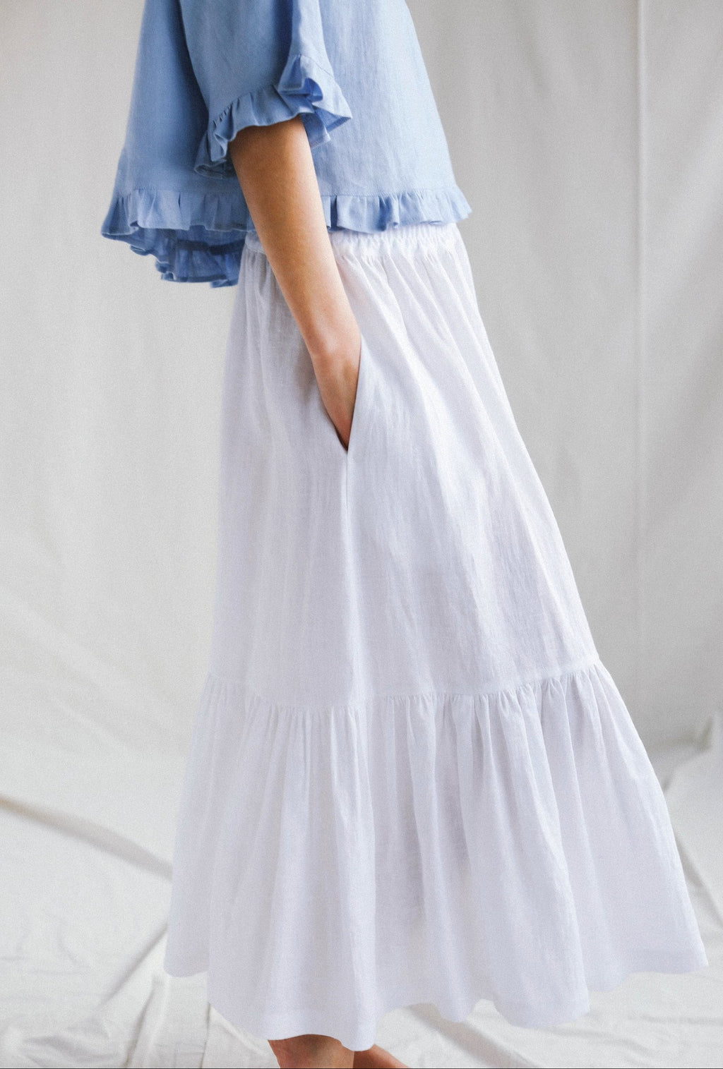 White Women's Long Layered Skirt -Cotton