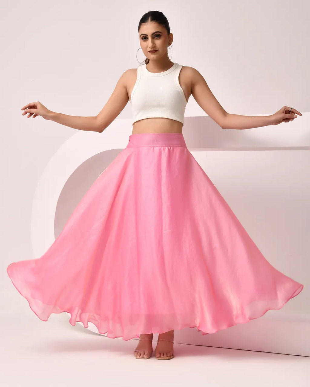 Women Premium Tissue Silk Flare Maxi Skirt – Elegant Ethnic Long Skirt