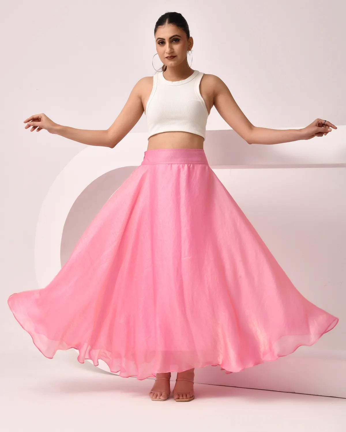 Women Premium Tissue Silk Flare Maxi Skirt – Elegant Ethnic Long Skirt