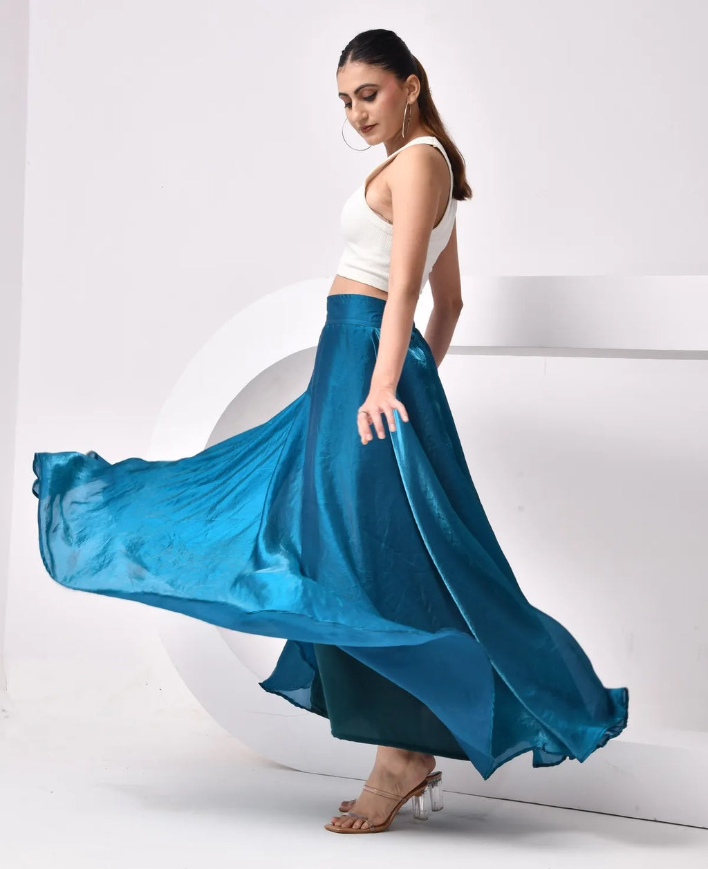 Women Premium Tissue Silk Flare Maxi Skirt – Elegant Ethnic Long Skirt