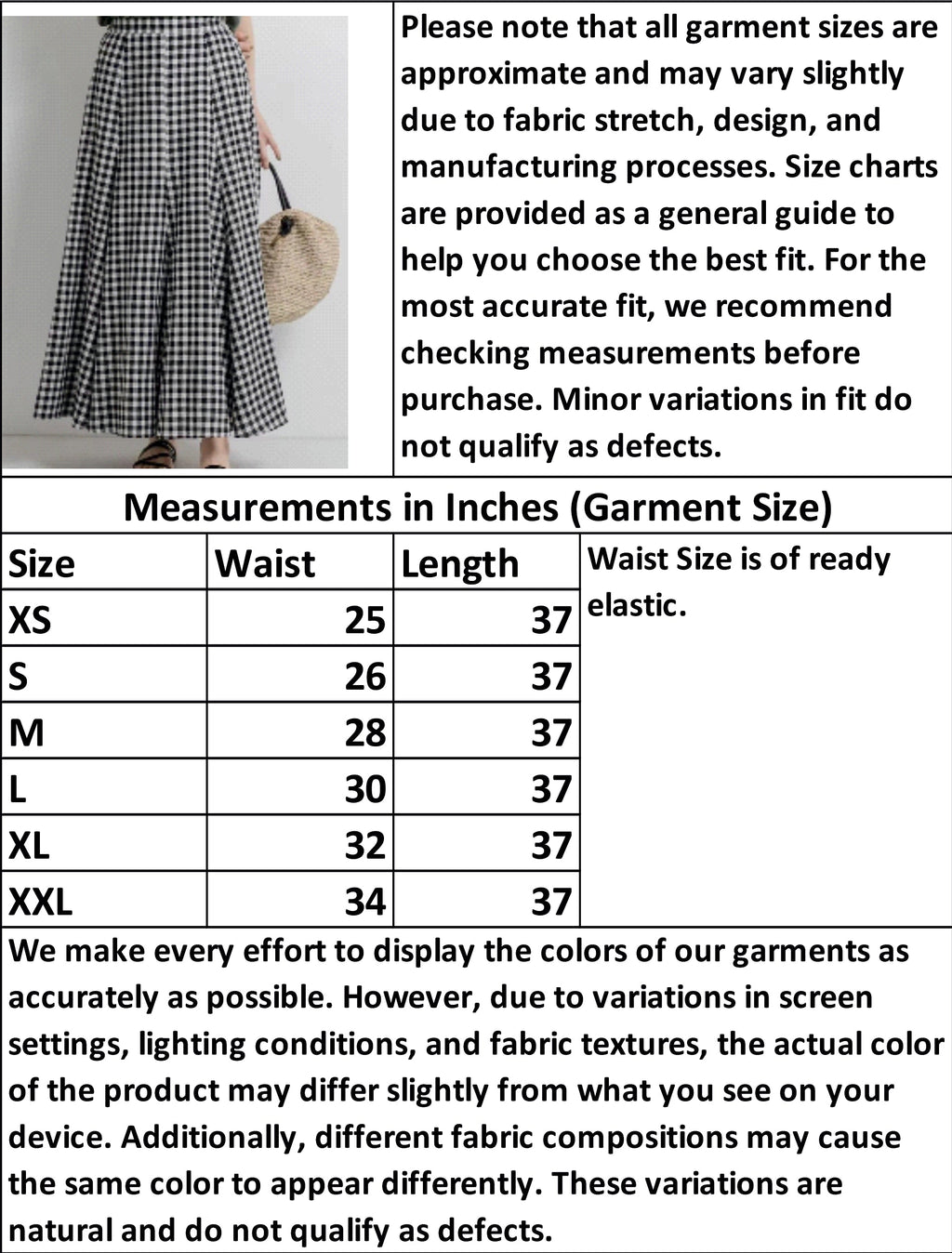 Women Elegant Cotton Panelled Orange Check Skirt with Elastic Waistband