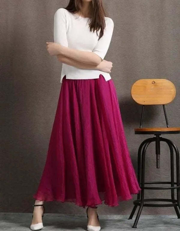 Women Premium Tissue Silk Flare Maxi Skirt – Elegant Ethnic Long Skirt